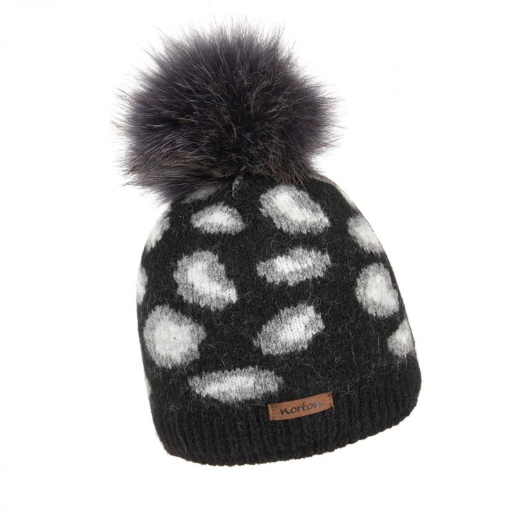 NORTON - cappello invernale con pompon di pelliccia e Bling Bling