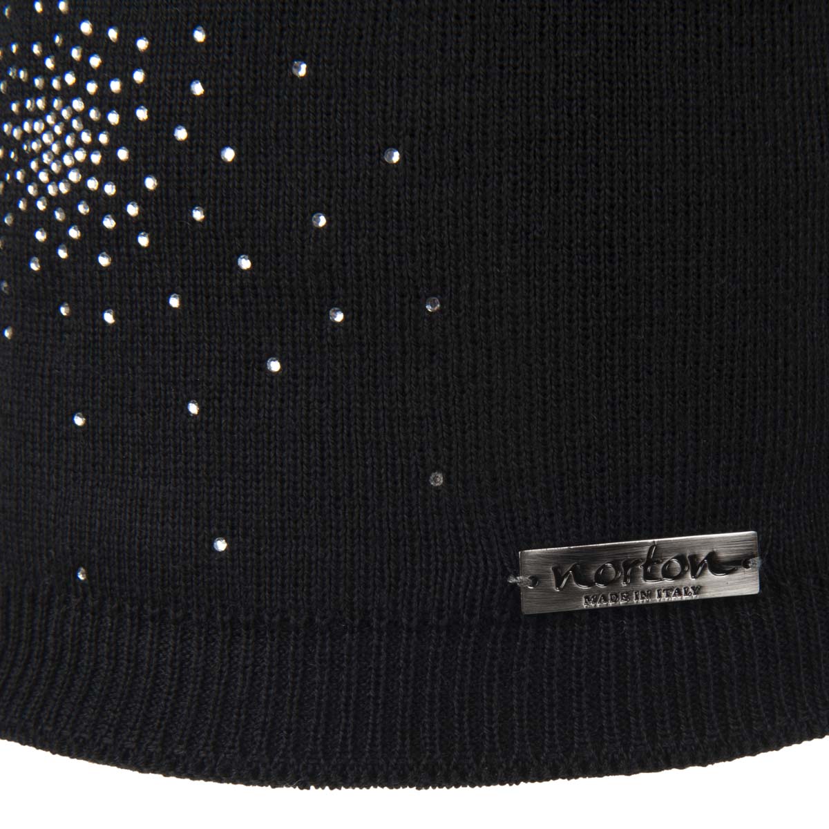 NORTON - cappello invernale con pompon di pelliccia e Bling Bling