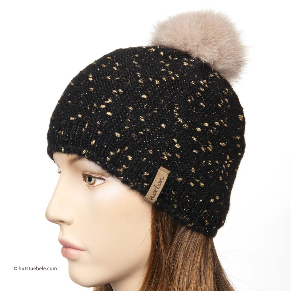 NORTON - attraente cappello con pompon e lurex dorato